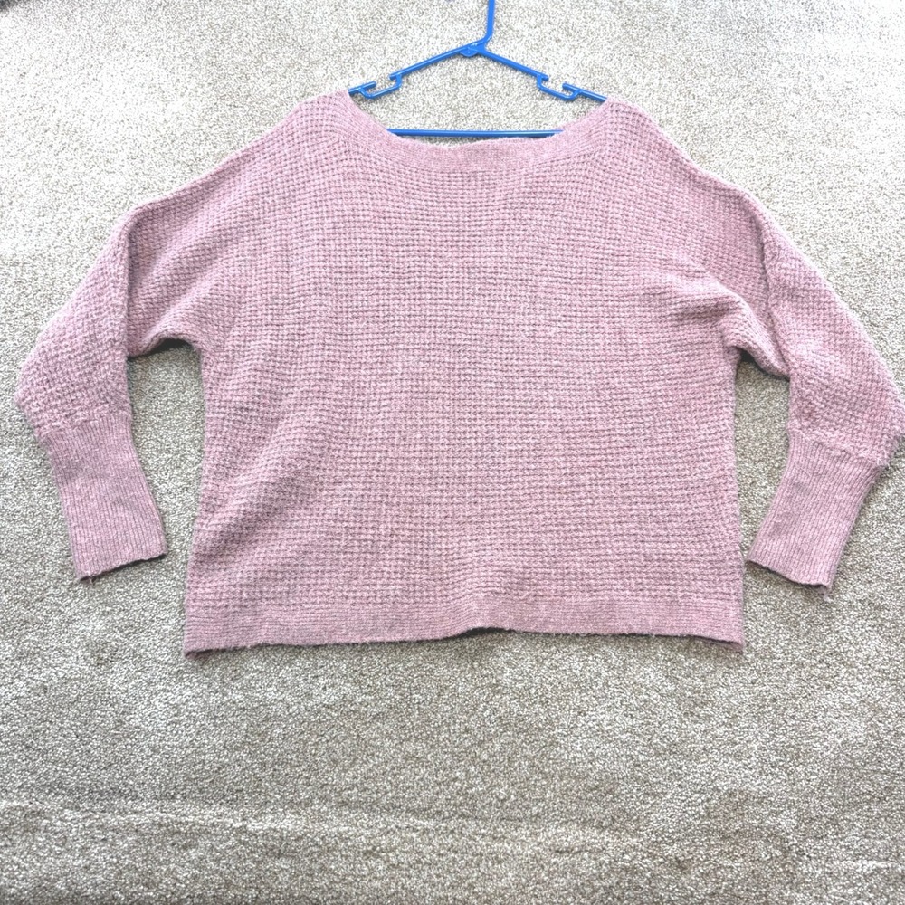 Maurices Womens Waffle Knit Pullover Sweater Mauve Pink Boat Neck Large Cozy